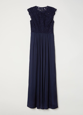 Темно-синя вечірня сукня плісована H&M однотонна