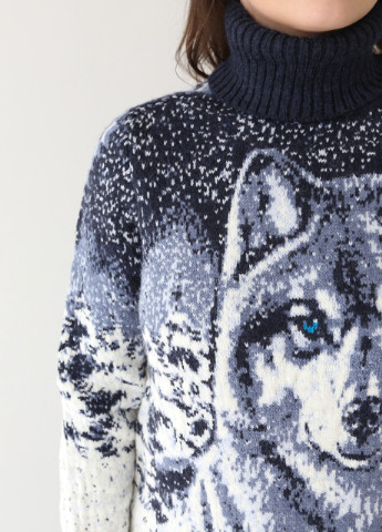 Синій демісезонний жіночий светр темно-синій зимовий з вовком великий розмір Pulltonic Прямая