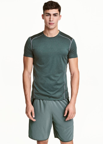 Темно-зеленая летняя футболка с коротким рукавом H&M