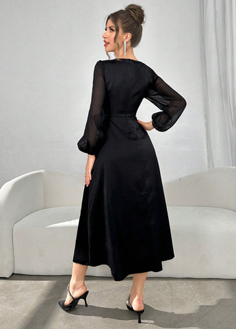 Чорна вечірня сукня кльош SHEIN однотонна