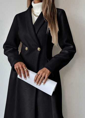 Черное демисезонное Пальто однобортное SHEIN