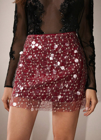 Красная кэжуал с геометрическим узором юбка SHEIN