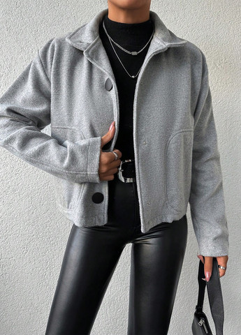 Сіре Кежуал півпальто однобортне SHEIN однотонне