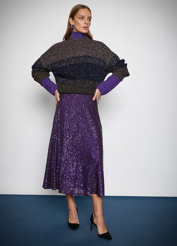 Фиолетовая вечерний однотонная юбка KOTON клешированная