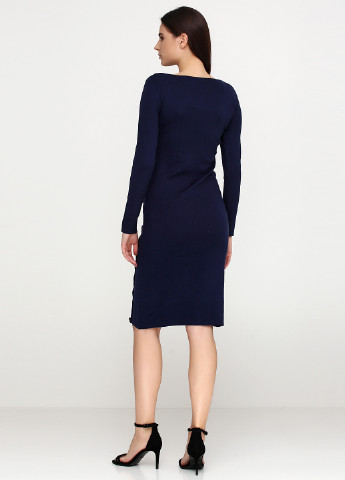 Темно-синее кэжуал платье с длинным рукавом Yes Style однотонное