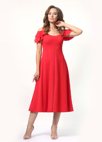 Червона коктейльна сукня, сукня кльош Alika Kruss однотонна