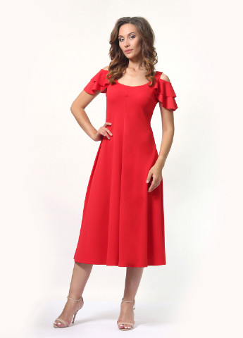 Червона коктейльна сукня, сукня кльош Alika Kruss однотонна