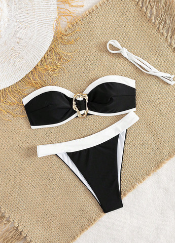 Черно-белый летний купальник (лиф, трусики) бандо, раздельный SHEIN