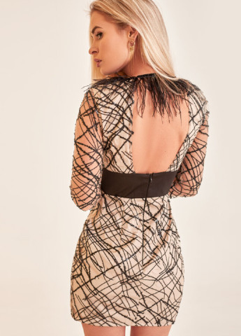 Бежева коктейльна сукня футляр Gepur з абстрактним візерунком