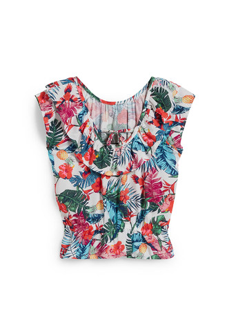 Белая цветочной расцветки блузка C&A летняя