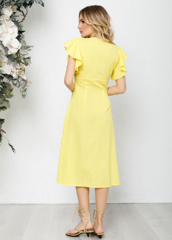Желтое повседневный платье женское колокол ISSA PLUS однотонное