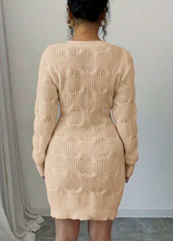 Кремовое кэжуал платье платье-свитер SHEIN однотонное