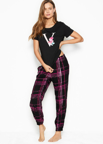 Чорна всесезон піжама (футболка, штани) футболка + штани Victoria's Secret