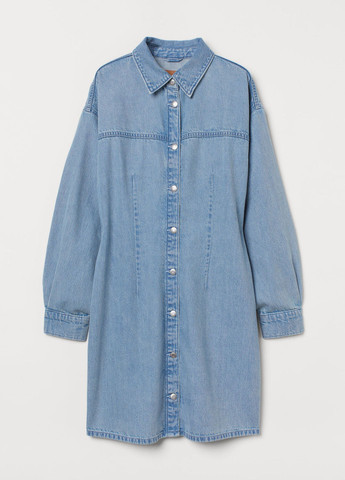 Голубое кэжуал, джинсовое платье рубашка H&M однотонное