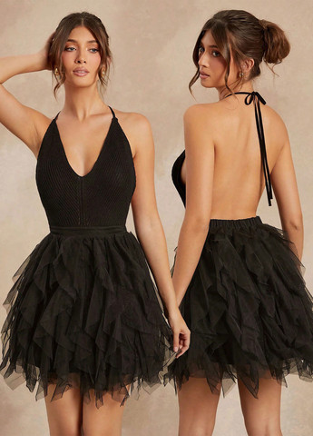 Черное кэжуал платье бэби долл SHEIN однотонное