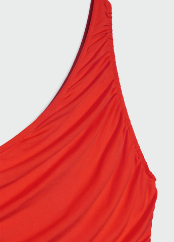 Красное коктейльное платье на одно плечо Stradivarius однотонное