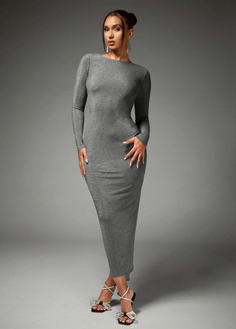 Серебряное вечернее платье силуэтная, с открытой спиной SHEIN меланжевое