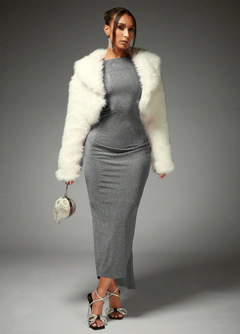 Серебряное вечернее платье силуэтная, с открытой спиной SHEIN меланжевое