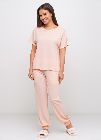 Персиковая всесезон пижама (футболка, брюки, шорты) Orli