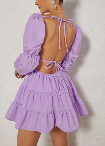 Лілова кежуал сукня бебі долл, з відкритою спиною SHEIN однотонна