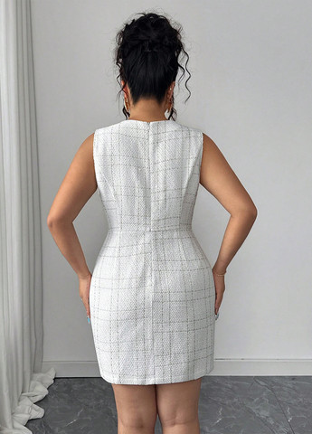 Білий кежуал сукня футляр SHEIN в клітинку