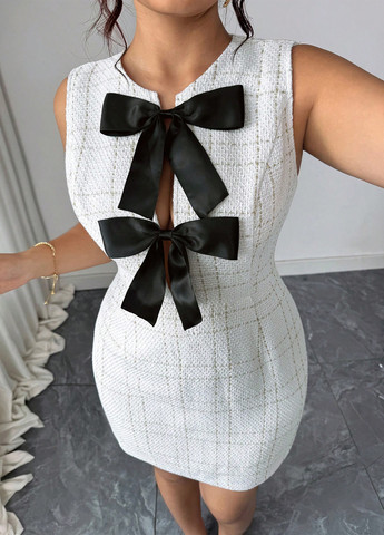 Білий кежуал сукня футляр SHEIN в клітинку