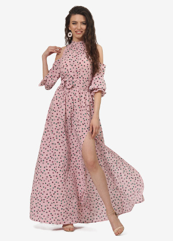 Розовое кэжуал платье клеш Lila Kass в горошек