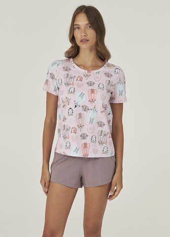 Розовая всесезон пижама (футболка, шорты) футболка + шорты Gofre