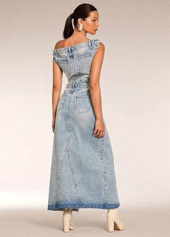 Голубое джинсовое, кэжуал платье а-силуэт SHEIN варенка