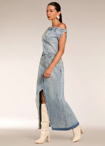 Голубое джинсовое, кэжуал платье а-силуэт SHEIN варенка