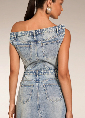 Голубое джинсовое, кэжуал платье а-силуэт SHEIN варенка