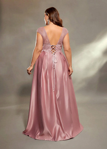 Розовое вечернее платье с открытой спиной SHEIN однотонное