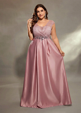 Розовое вечернее платье с открытой спиной SHEIN однотонное