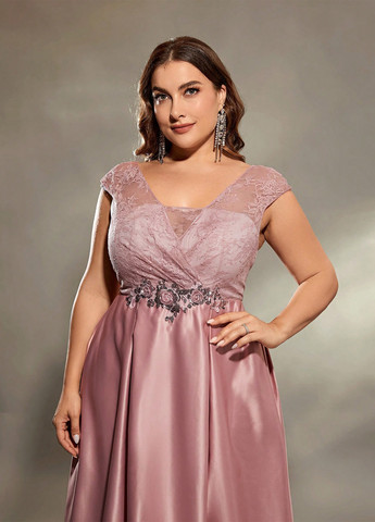 Розовое вечернее платье с открытой спиной SHEIN однотонное