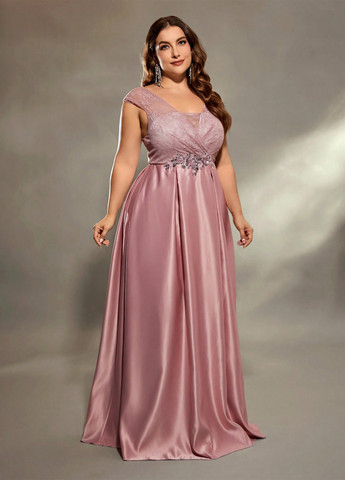 Розовое вечернее платье с открытой спиной SHEIN однотонное