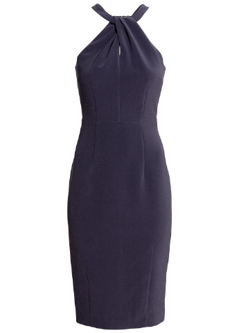 Темно-синя коктейльна сукня футляр H&M однотонна