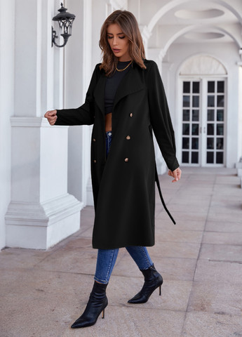 Пальто SHEIN тренчкот на завязках, на пуговицах демисезон (366639158)