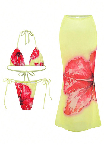 Жовтий літній купальник (ліф, трусики, спідниця) роздільний SHEIN