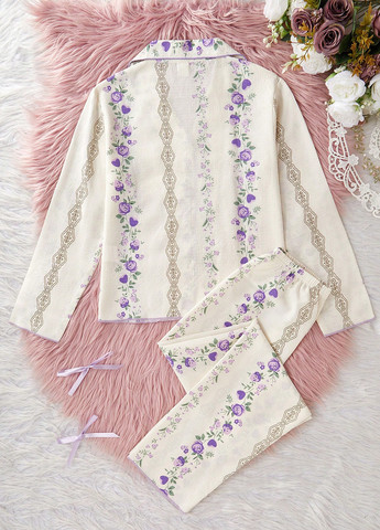 Кремовая всесезон пижама (рубашка, брюки) рубашка + брюки SHEIN