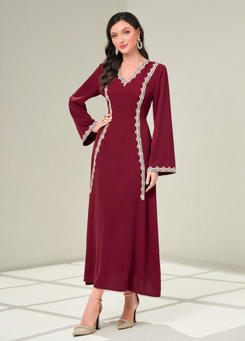 Темно-вишневое кэжуал платье а-силуэт SHEIN однотонное