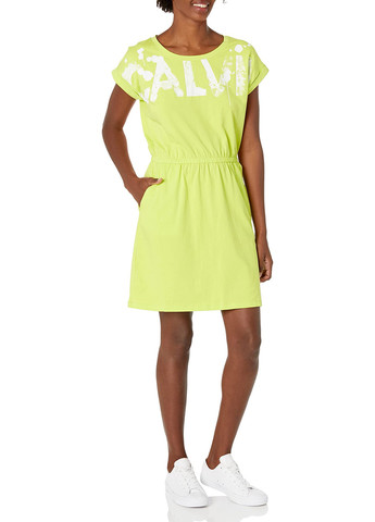 Салатовое кэжуал платье платье-футболка Calvin Klein с логотипом