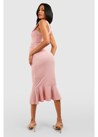 Пудровое праздничный, кэжуал платье годе Boohoo однотонное