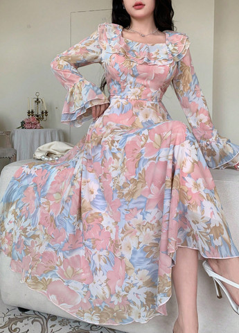 Блакитна кежуал сукня а-силует SHEIN з квітковим принтом