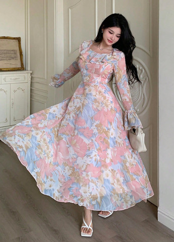 Блакитна кежуал сукня а-силует SHEIN з квітковим принтом