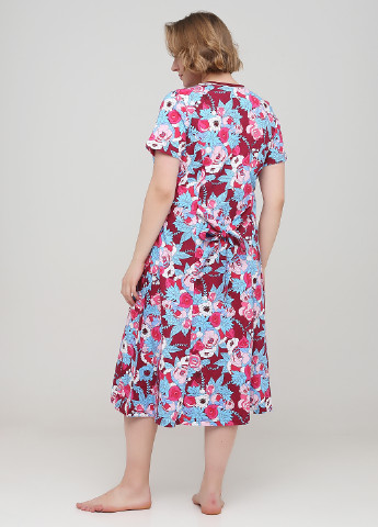 Бордовое домашнее платье Трикомир с цветочным принтом