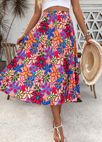 Разноцветная кэжуал цветочной расцветки юбка SHEIN плиссе