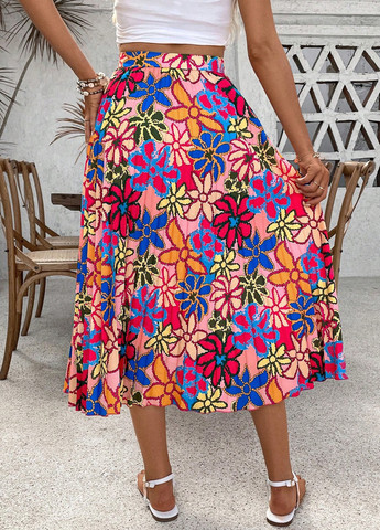 Разноцветная кэжуал цветочной расцветки юбка SHEIN плиссе