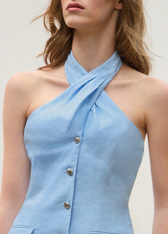 Блакитна кежуал сукня з відкритими плечима, з відкритою спиною SHEIN однотонна