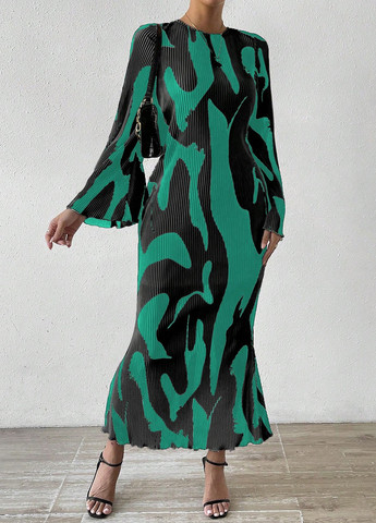 Зеленое кэжуал, вечернее платье SHEIN с абстрактным узором