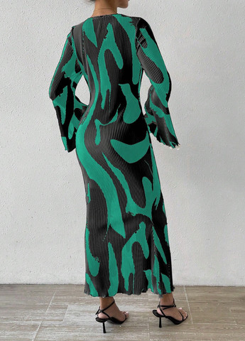 Зеленое кэжуал, вечернее платье SHEIN с абстрактным узором